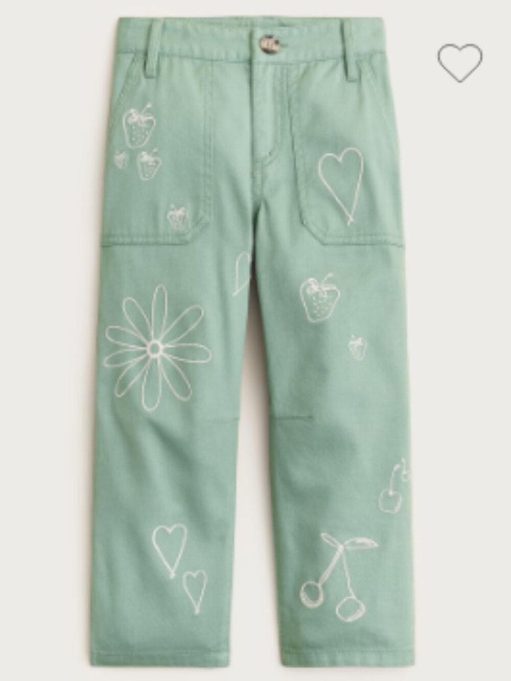 J. Crew Girls Embroidered Cargo Pants Flowers Hearts Cherry Strawberry 10 L NWT